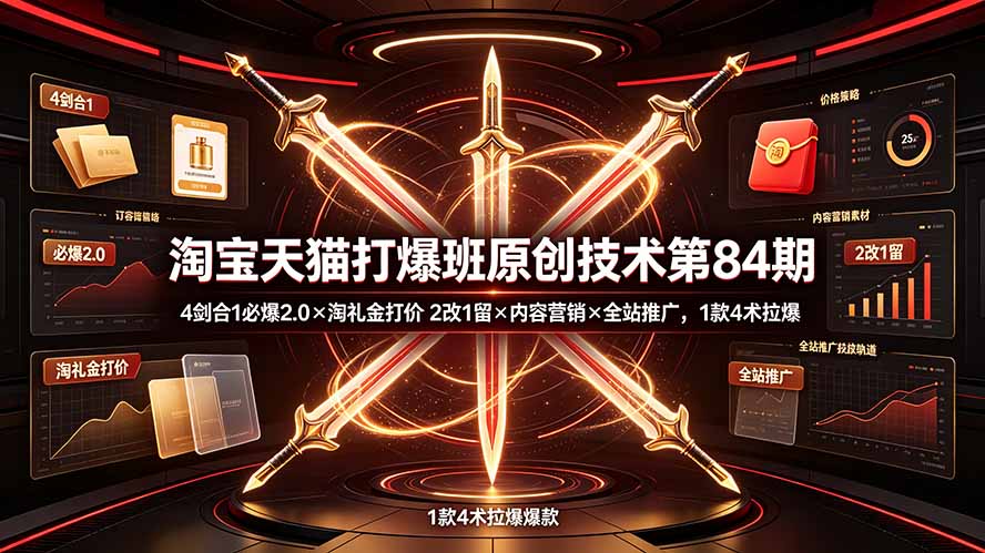 淘宝4剑合1必爆2.0:淘礼金打价+内容营销+全站推广拉投产 淘宝4剑合1必爆2.0:淘礼金打价+内容营销+全站推广拉投产
