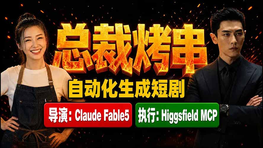 《总裁烤串》AI短剧全流程：Claude Fable5导演+H Higgsfield MCP自动生成视频