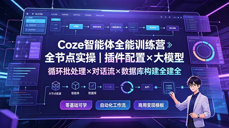 Coze智能体全能训练营：全节点实操+插件配置+大模型+对话流+数据库教学