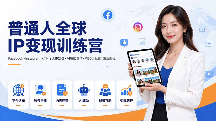 普通人全球IP变现训练营：Facebook×Instagram入门×AI辅助创作×个人IP定位