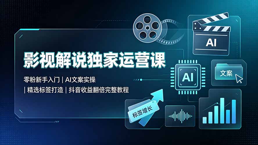 零粉新手影视解说运营课｜AI文案实操｜抖音精选标签收益翻倍教程