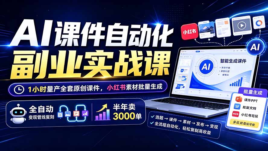 AI课件自动化副业实战:1小时量产原创课件×自动化变现×半年卖300步骤0单 AI课件自动化副业实战:1小时量产原创课件×自动化变现×半年卖300步骤0单