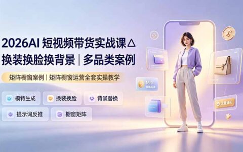 2026AI短视频带货实战课：换脸换装+多品类案例+矩阵橱窗运营教学