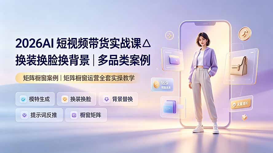 2026AI短视频带货实战课:换脸换装+多品类案例+矩阵橱窗运营教学 2026AI短视频带货实战课:换脸换装+多品类案例+矩阵橱窗运营教学