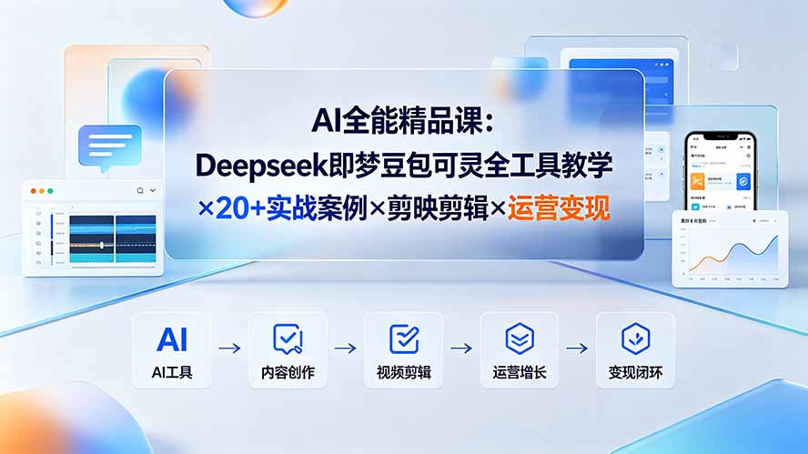 AI全能精品课：Deepseek即梦豆包可灵+20实战案例剪映剪辑变现