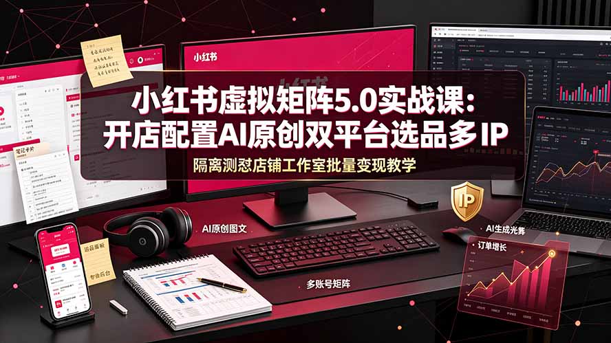 小红书虚拟矩阵5.0实战：AI原创+双平台选品+多IP隔离开店变现教程