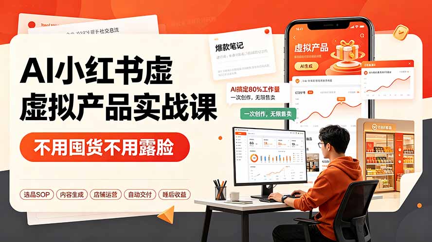 AI小红书虚拟产品课:零基础选品变现,睡后收益系统搭建 AI小红书虚拟产品课:零基础选品变现,睡后收益系统搭建
