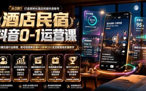 酒店民宿抖音0-1运营课：POI榜单SEO+短视频直播实操，破解OTA流量困局