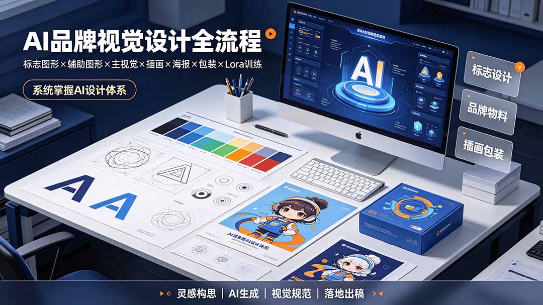 AI品牌视觉设计全流程：标志×辅助图形×主视觉×插画×包装Lora训练