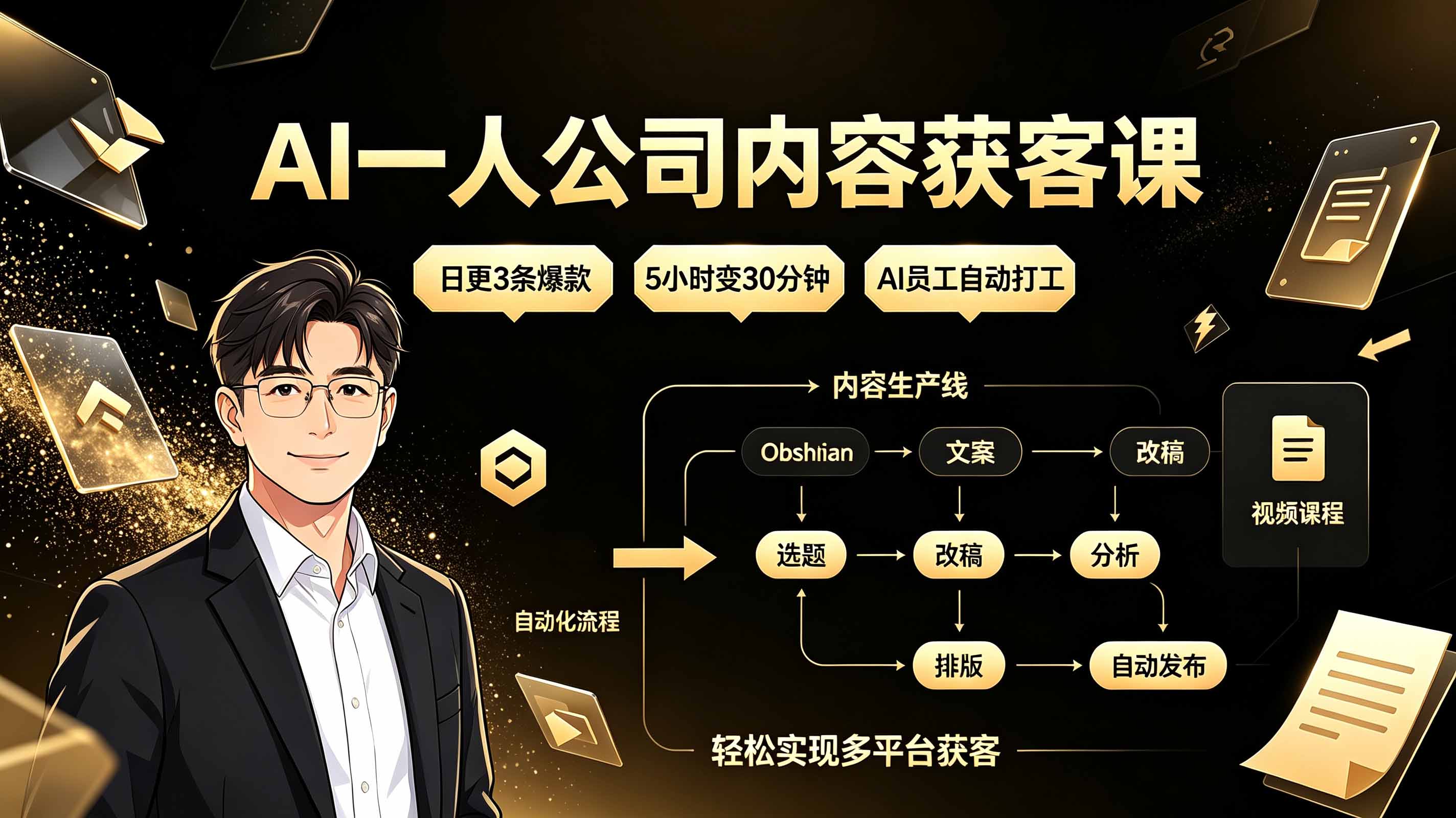 AI一人公司内容获客课:日更3条爆款×效率提升10倍×AI员工自动打工,轻松多平台获客 AI一人公司内容获客课:日更3条爆款×效率提升10倍×AI员工自动打工,轻松多平台获客