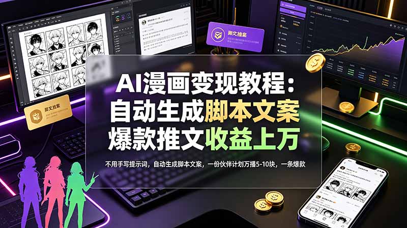 AI漫画变现教程：自动生成脚本分镜，GPT/Oiloil做小说推文，伙伴计划万播赚5-10元
