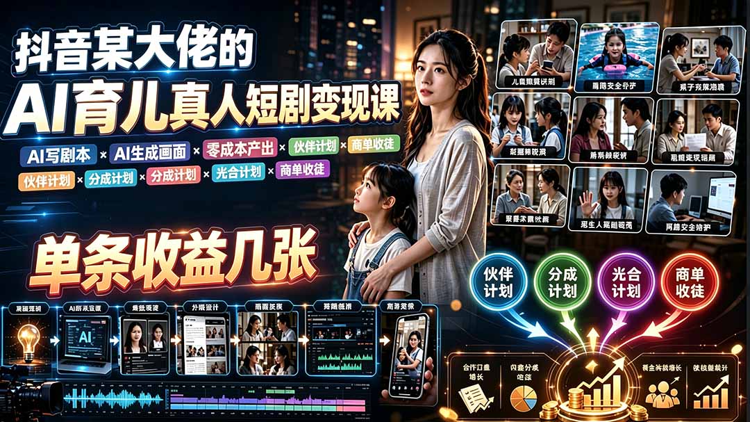AI育儿短剧变现课:低成本用AI写剧本生成画面,宝妈宝爸也能赚 AI育儿短剧变现课:低成本用AI写剧本生成画面,宝妈宝爸也能赚