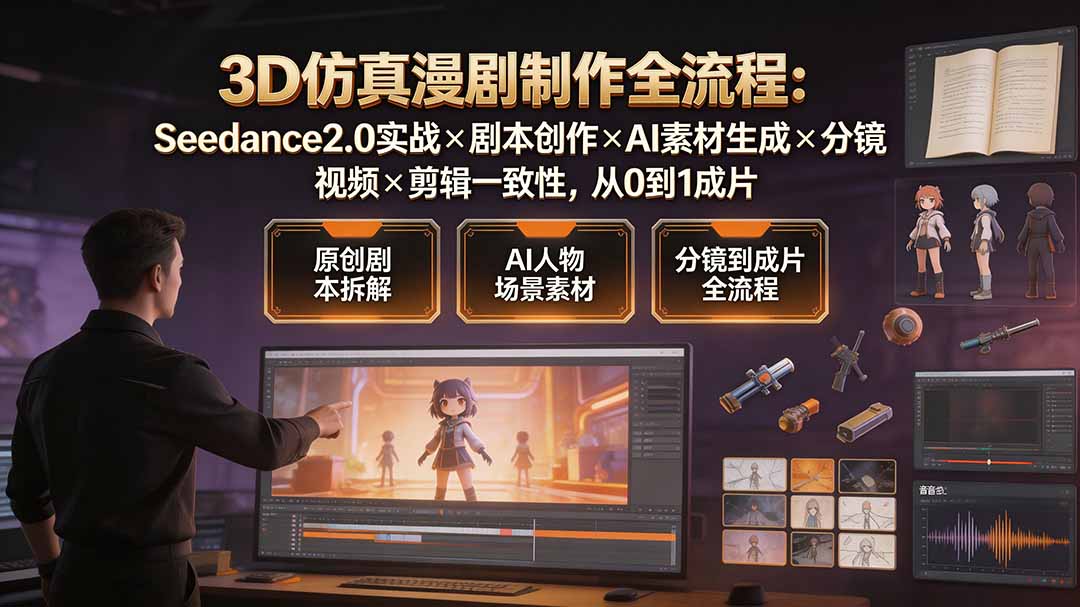 3D仿真漫剧全流程:Seedance2.0实战+AI剧本分镜+剪辑一致性 3D仿真漫剧全流程:Seedance2.0实战+AI剧本分镜+剪辑一致性