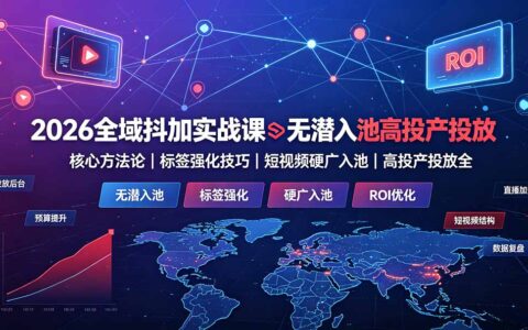 2026全域抖加实战课：无潜入池核心方法论｜标签强化技巧｜短视频硬广入池｜高投产投放全教程
