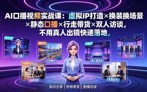 AI口播视频实战课：虚拟IP打造×换装换场景×静态口播×行走带货×双人访谈，不用真人出镜快速落地