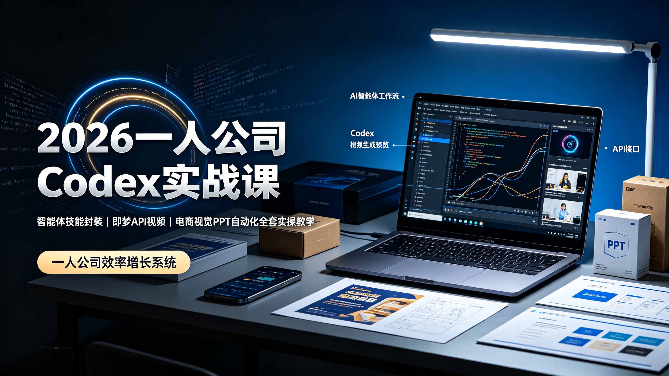 2026一人公司Codex实战课：AI智能体封装+即梦API视频+电商视觉PPT自动化
