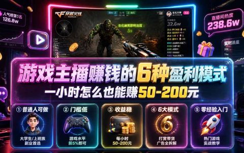 游戏主播赚钱的6种盈利模式，普通人下班兼职一小时也能赚50-200步骤元