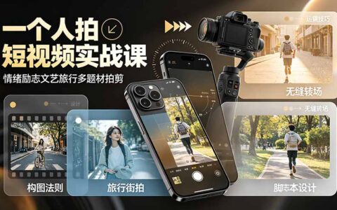 一个人拍短视频实战课：零基础学五大景别·八大运镜·黄金构图，高效成片