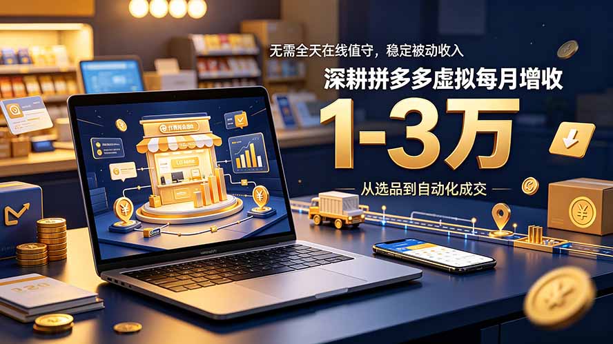 无需全天守店，拼多多虚拟店变现1-3万，自动化运营教程
