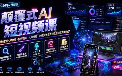 颠覆式AI短视频实操课｜素材挖掘·AI修图·视频重绘·声音克隆｜电商带货引流全流程