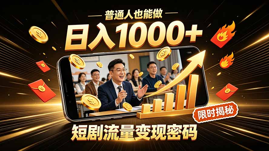 快手短剧分销赚钱新玩法，不用出镜拍摄，下班副业变现100步骤0+