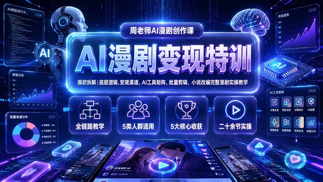 AI漫剧变现特训：爆款拆解+AI工具矩阵+小说改编实操教学