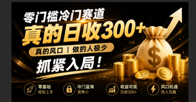 低成本冷门副业变现300方法，新手零基础快速入局风口项目