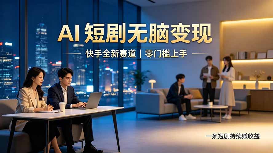 快手AI短剧零门槛副业，新手轻松变现2w+被动增收