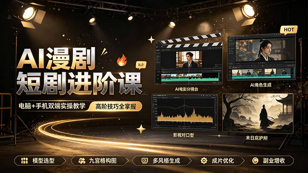 AI漫剧短剧双端实操课｜零基础学影视对口型与末日解压创作