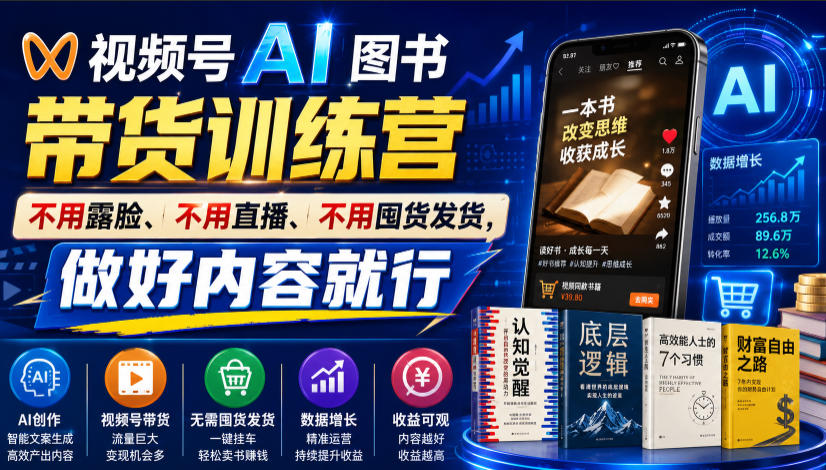 视频号AI图书带货训练营,不露脸不直播,一条爆款佣金8942 视频号AI图书带货训练营,不露脸不直播,一条爆款佣金8942