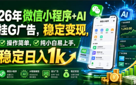 26年微信小程序+AI广告变现，小白变现1步骤实操教程
