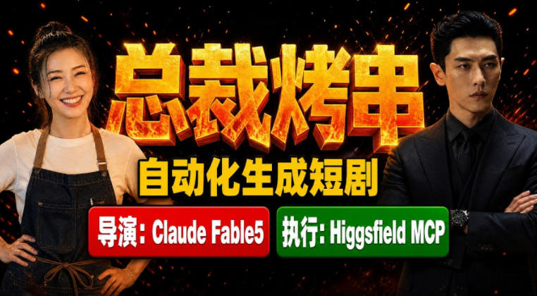 Claude Fable5+Higgsfield MCP全流程:AI自动生成《总裁烤串》真人短剧教程 Claude Fable5+Higgsfield MCP全流程:AI自动生成《总裁烤串》真人短剧教程