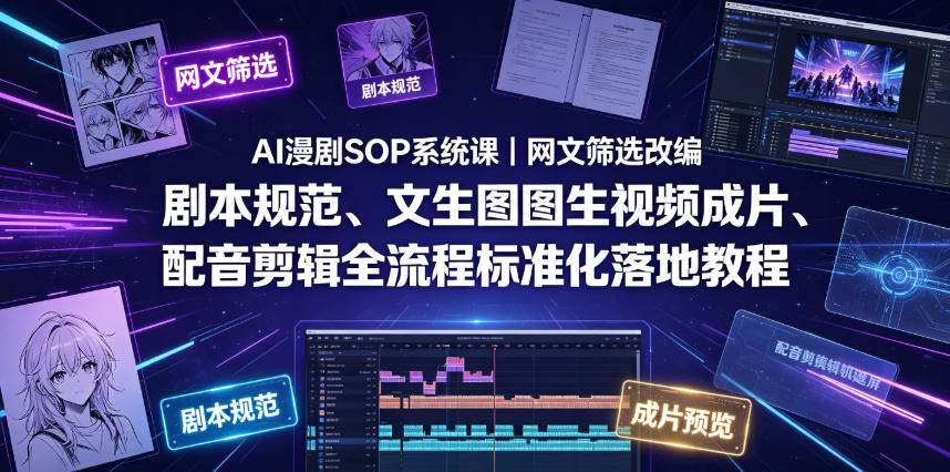AI漫剧SOP系统课：网文筛选改编+文生图视频全流程标准化教程