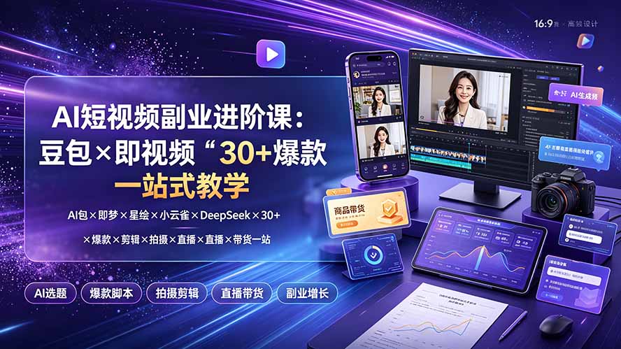 AI短视频副业进阶课:豆包×即梦×DeepSeek等6大工具,30+爆款视频制作与直播带货全攻略 AI短视频副业进阶课:豆包×即梦×DeepSeek等6大工具,30+爆款视频制作与直播带货全攻略