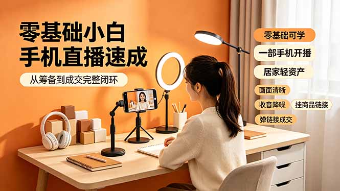 零基础手机直播速成：从筹备到成交完整闭环，适配苹果安卓