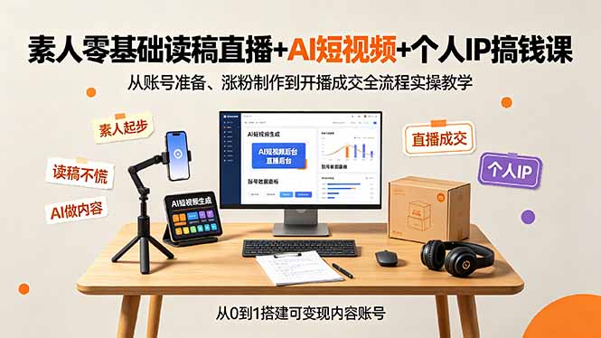 素人零基础读稿直播+AI短视频+个人IP搞钱全流程实操课