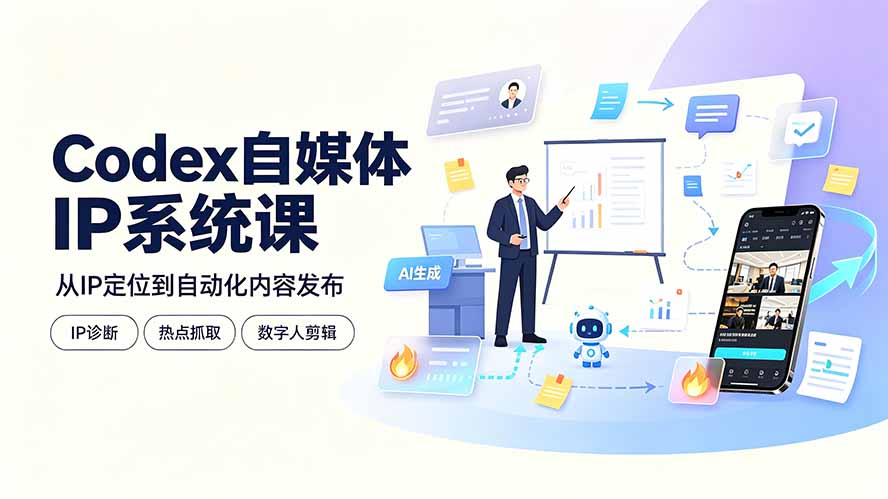 Codex自媒体IP系统课:IP诊断+热点抓取+爆款复刻,数字人自动发布教程 Codex自媒体IP系统课:IP诊断+热点抓取+爆款复刻,数字人自动发布教程