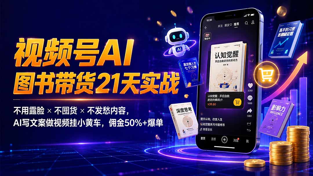 繁花视频号AI图书带货21天实战：不露脸不囤货，AI写文案做视频挂小黄车佣金50%+爆单