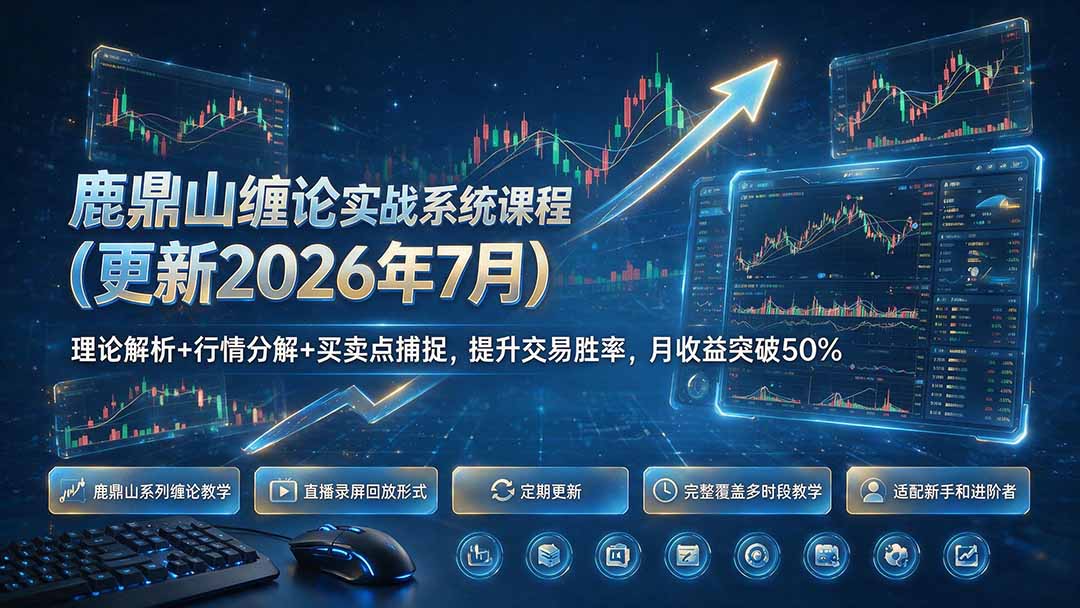 鹿鼎山缠论实战系统课，理论解析+买卖点捕捉，提升交易胜率月收益突破50%