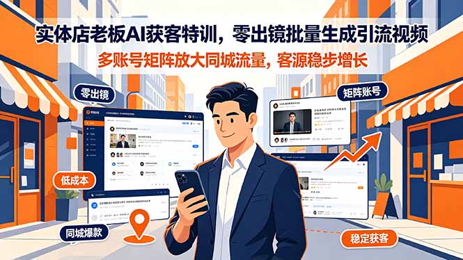 实体店老板AI获客特训：零出镜批量生成同城引流视频，矩阵放大客源