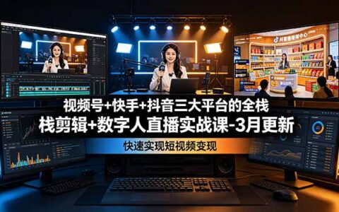 视频号+快手+抖音全栈剪辑+数字人直播实战：快速变现
