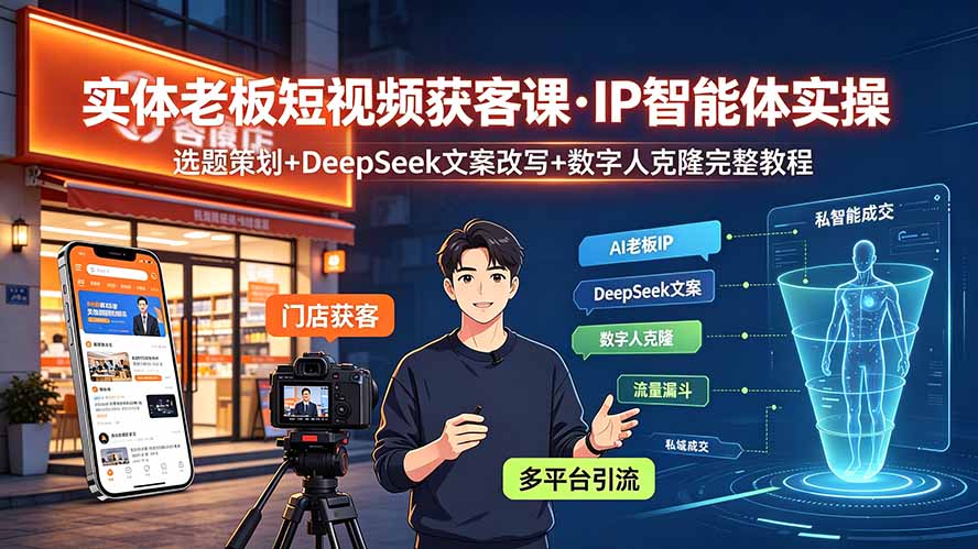 实体老板AI获客课：DeepSeek选题+数字人克隆+爆款文案实操