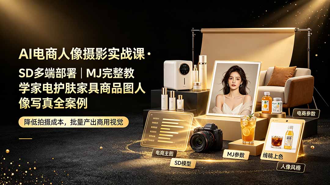 AI电商人像摄影实战课：SD/MJ部署+多品类商品图人像写真全案例