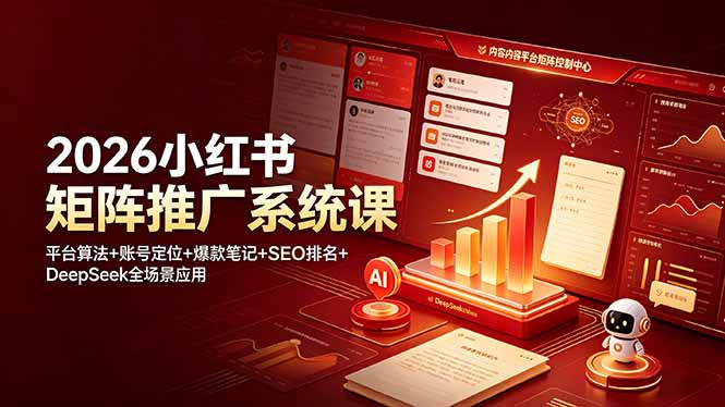 2026小红书矩阵推广课：算法+爆款笔记+SEO排名+DeepSeek应用