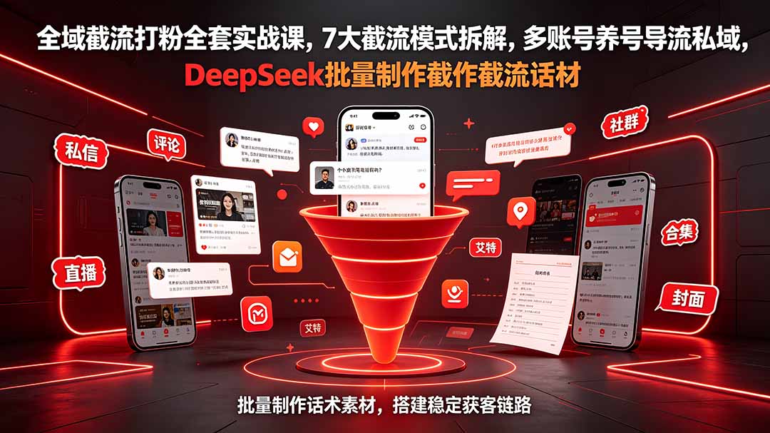全域截流打粉实战课:7大模式+多账号养号+DeepSeek话术批量制作 全域截流打粉实战课:7大模式+多账号养号+DeepSeek话术批量制作