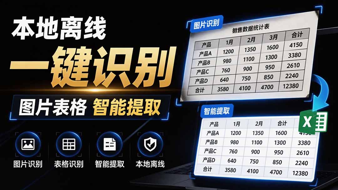 体积仅70MB！FastOCR智能表格识别，免费离线提取图片表格
