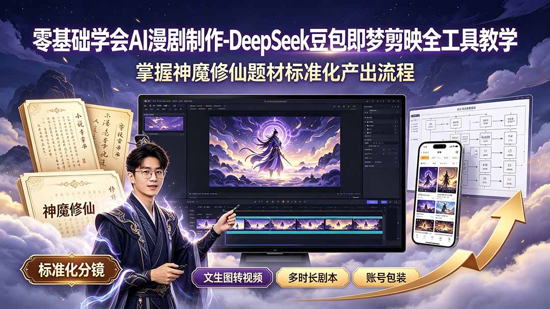 零基础学AI漫剧制作：DeepSeek豆包剪映全流程，掌握修仙小说标准化产出