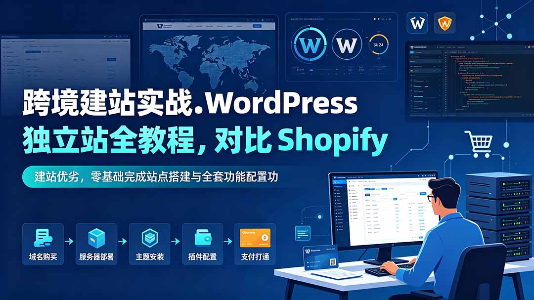 WordPress跨境独立站实战：零基础建站教程，对比Shopify与多语言配置