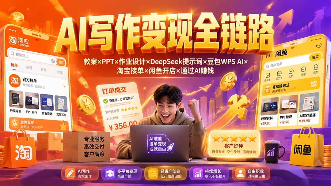 2026AI写作变现：教案PPT作业设计+DeepSeek豆包WPS接单开店教程