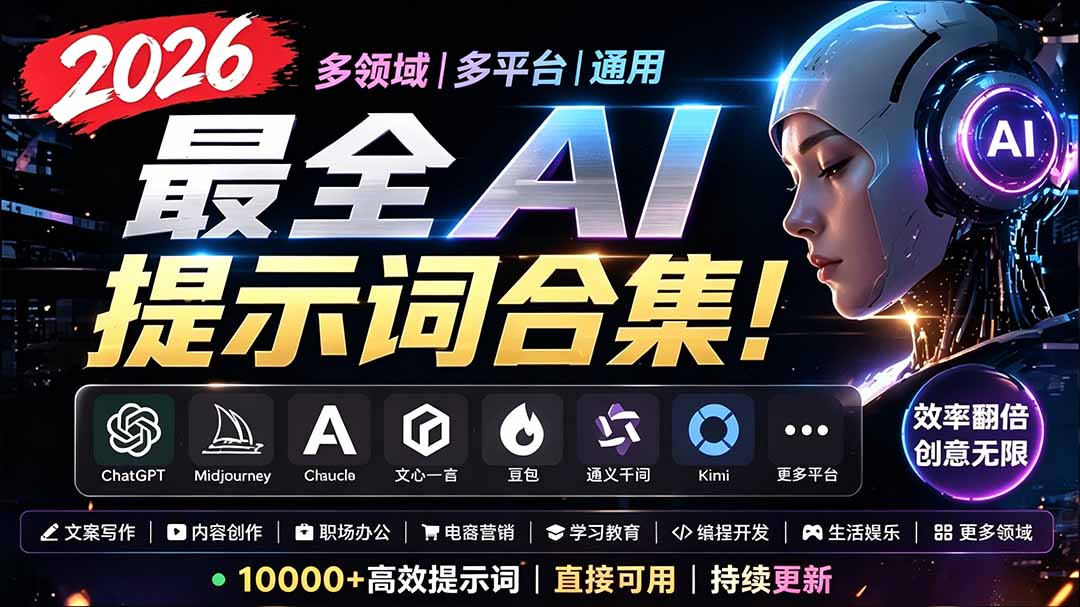 2026最全AI提示词合集！覆盖绘画、电商、爆款文案与脚本创作